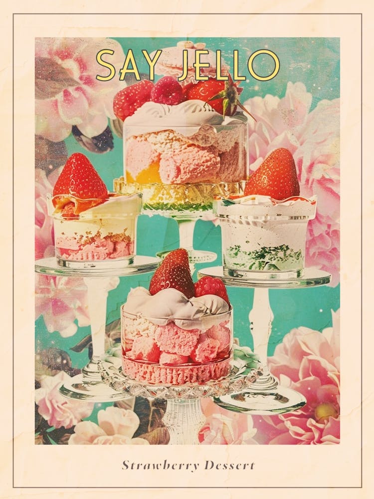 Retro Layered Strawberry Dessert Collage 4 Poster