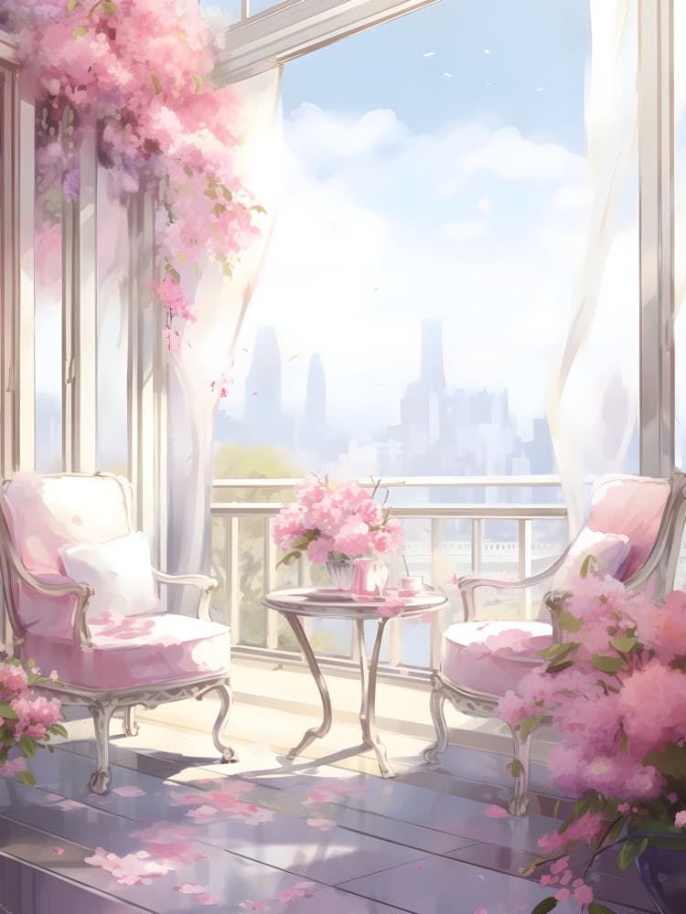 Pink Flowers On A Balcony