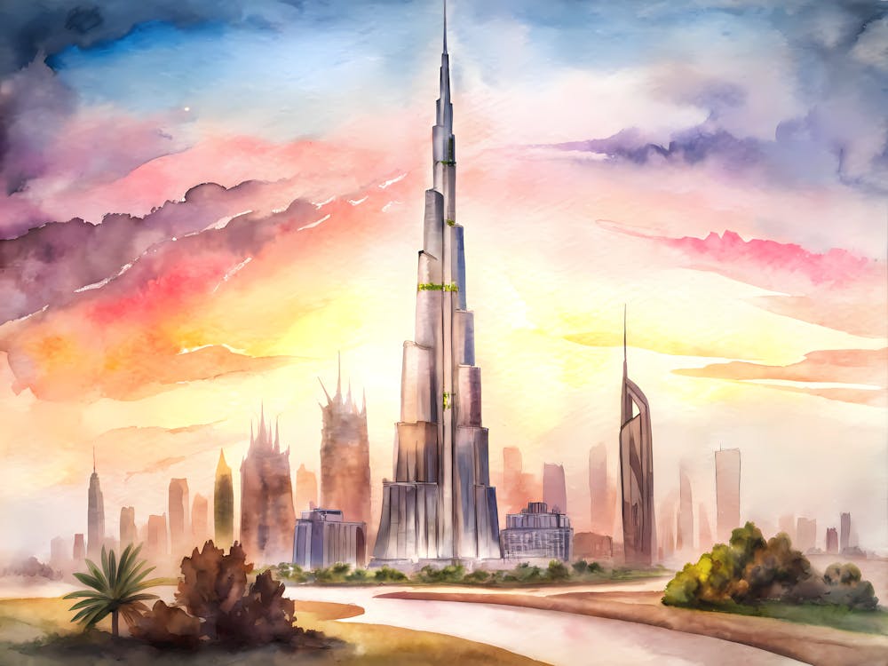 Dubai Uae A Vintage Illustration Of The Burj Kh 1