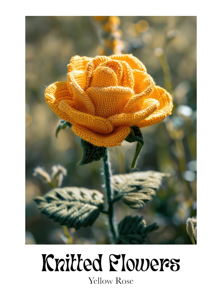 Knitted Flowers Yellow Rose 1