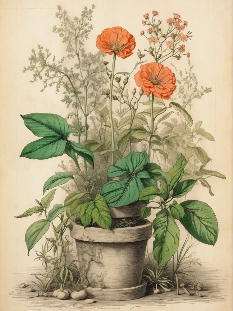 Orange Flowers In A Pot