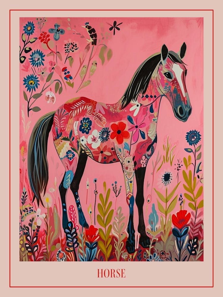 Peinture Florale Animale Cheval 1 - Affiche