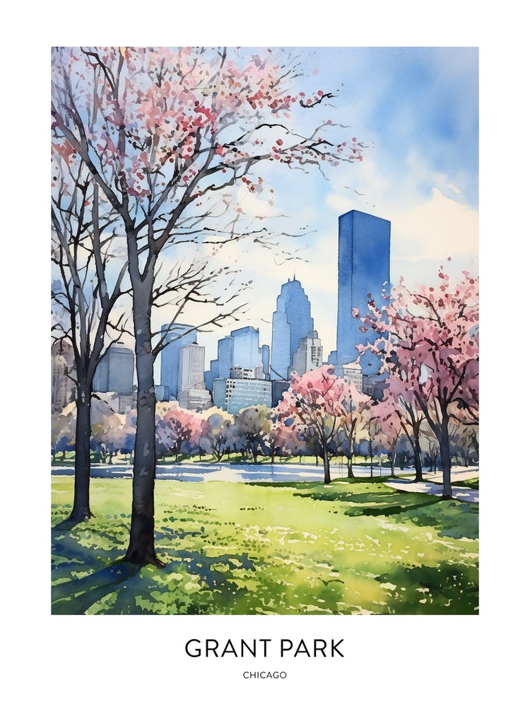 Grant Park 3 Chicago Affiche de Voyage Aquarelle