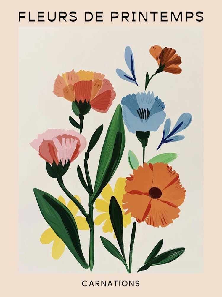 Spring Floral French Poster  Carnations 6