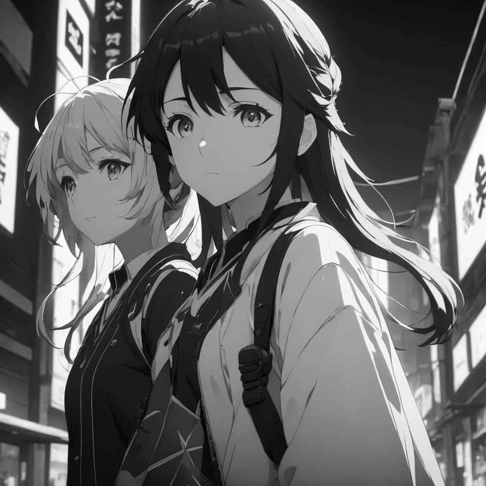 Two Anime Girls In A City