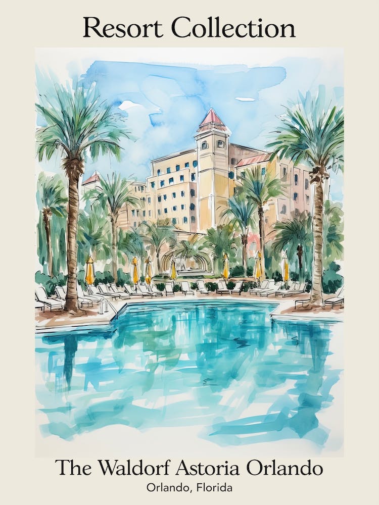 Affiche de The Waldorf Astoria Orlando Orlando, Floride Collection Resort Illustration Style Conte de Fées 1