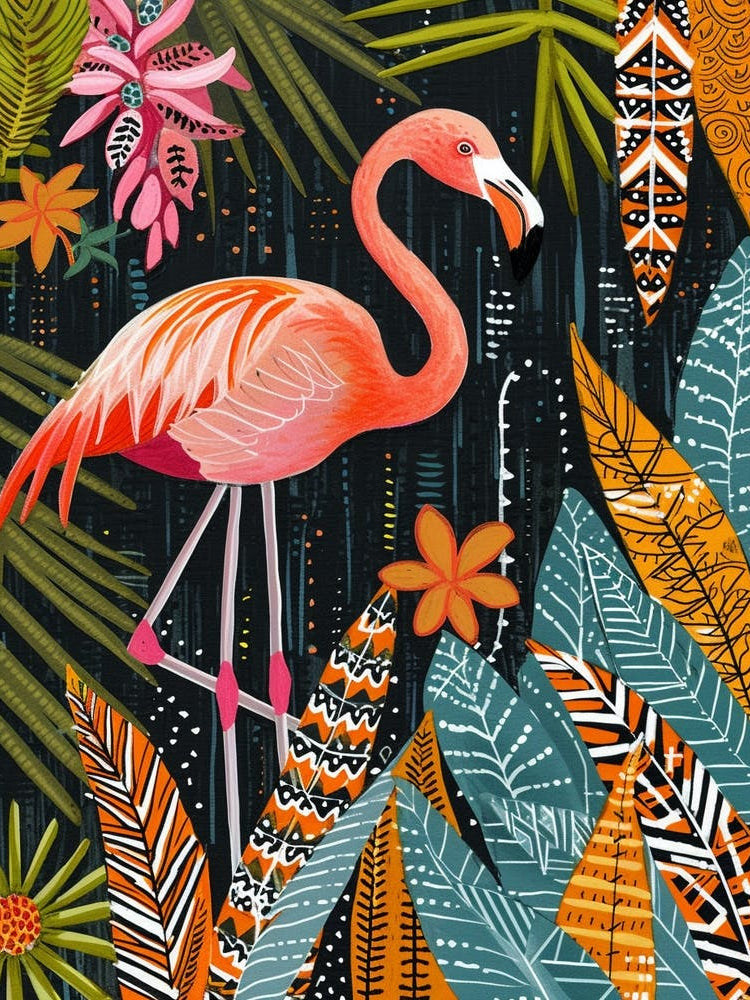 Greater Flamingo And Heliconia Boho Print 3