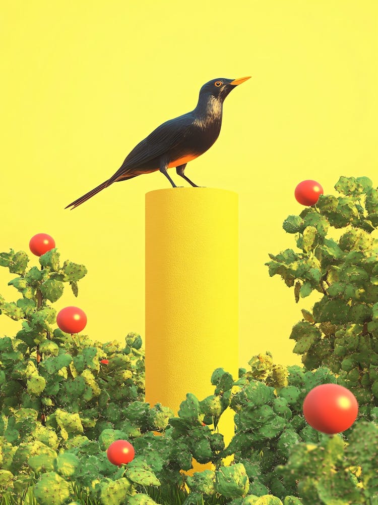 Bird Perched On A Post