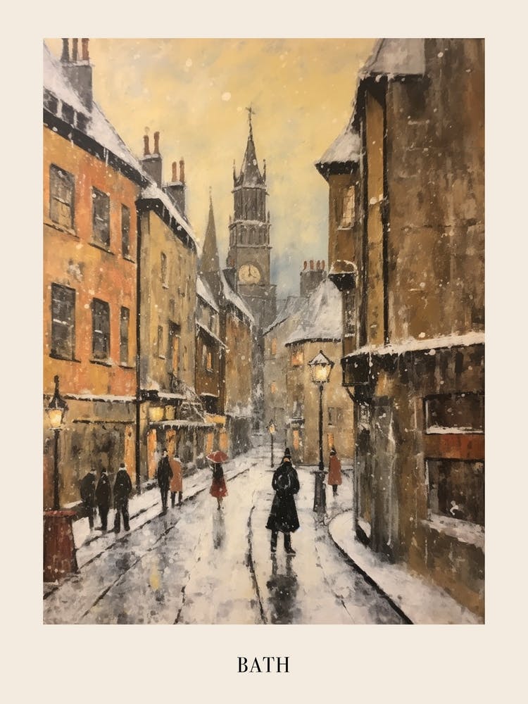Vintage Winter Painting Poster Bath United Kingdom 2