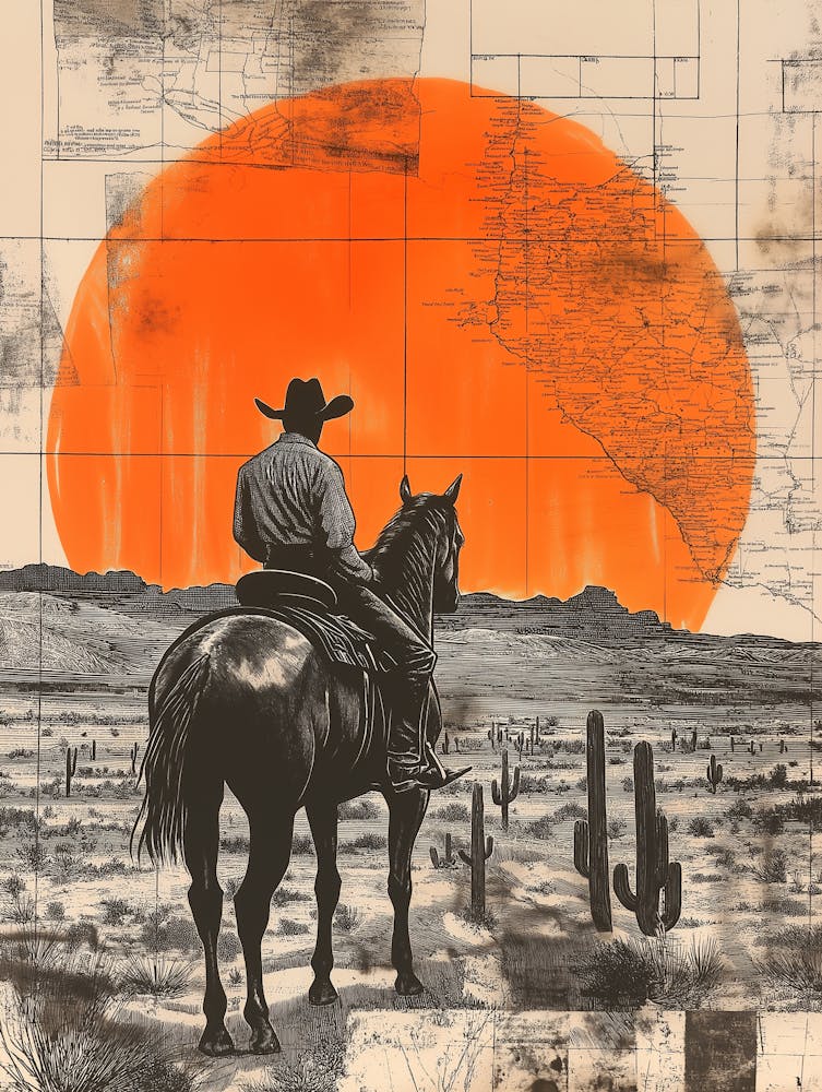 A Cowboy On Horseback In The Desert 1