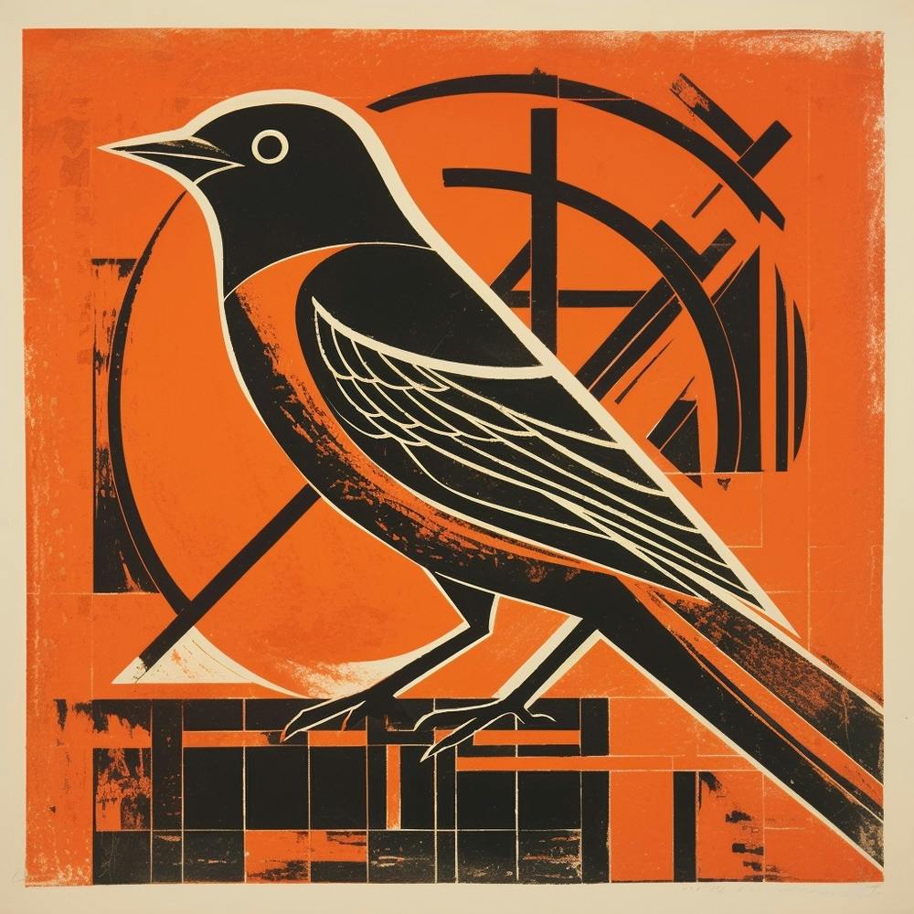Retro Bird Lithograph Sparrow 5
