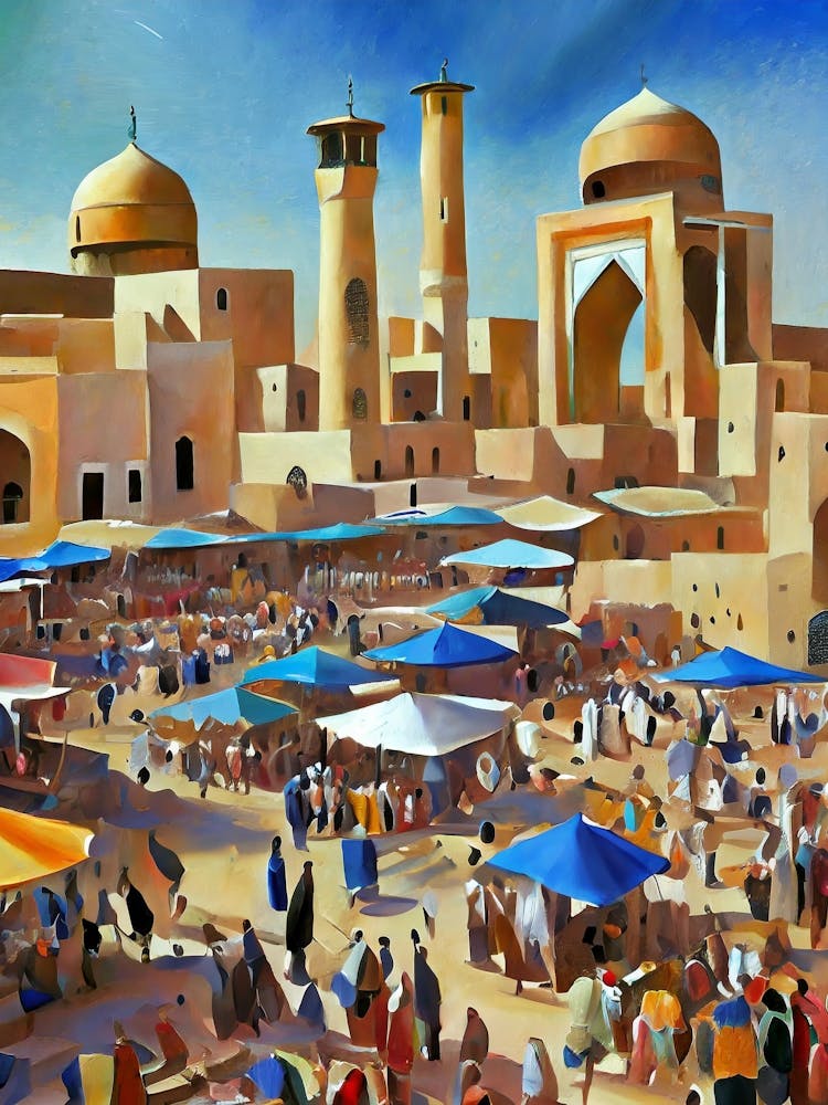 A Bustling Market In An Ancient Arabian City
