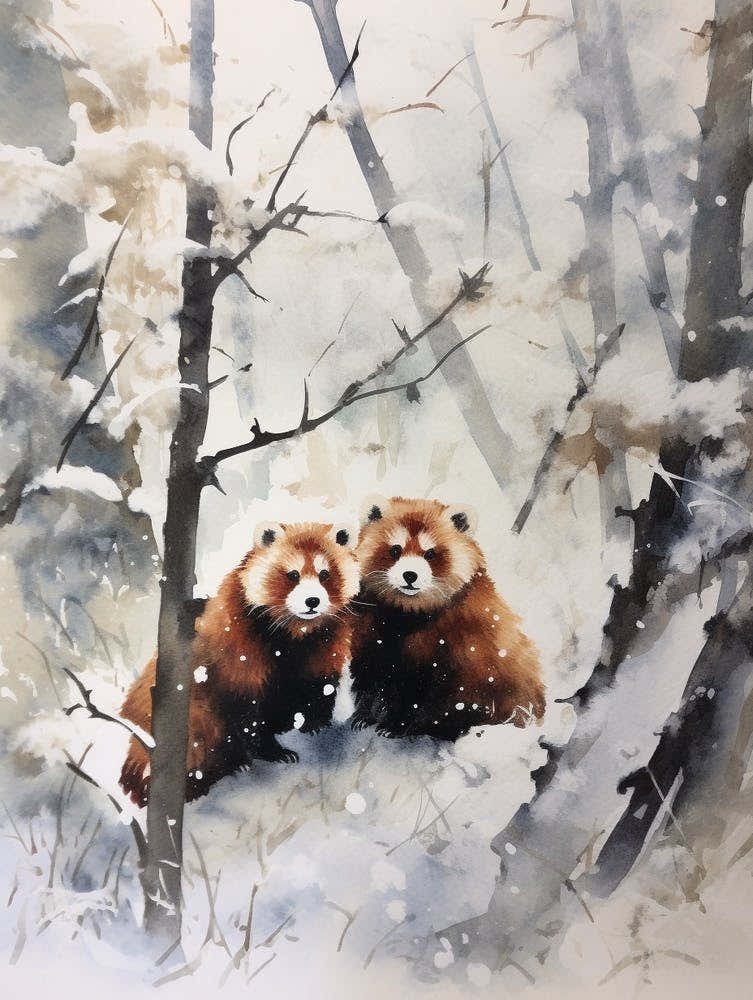 Winter Watercolour Red Panda 3