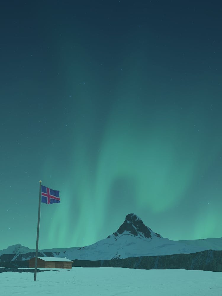 Iceland Aurora Borealis Flagpole
