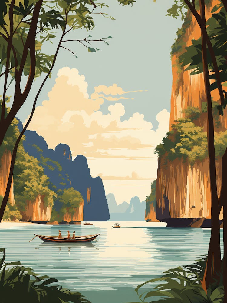 Vintage Retro Print Of Maya Bay, Koh Phi Phi Thailand 1