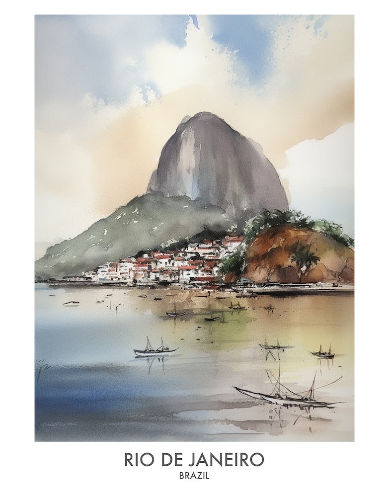Rio De Janeiro Brazil Watercolour Travel Poster