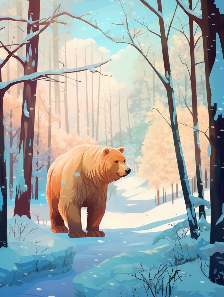 Winter Brown Bear 2 Illustration