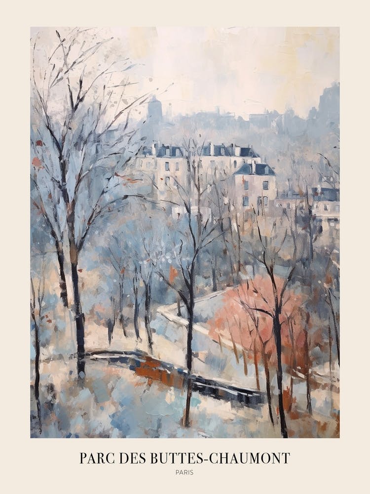 Winter City Park Poster Parc Des Buttes Chaumont Paris France 1
