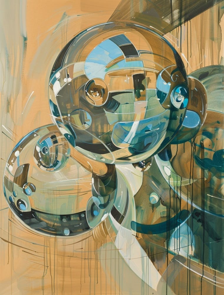 A Painting From Dali Spheres By Person, In The Style Of Emotive Figural Distortions, Blue And Beige, Francois Schuiten, Polished Metamorphosis, Caravaggesque, Victor Moscoso, Anne Bachelier