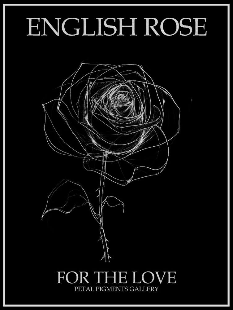English Rose Black And White Line Drawing 3 Poster Inverted