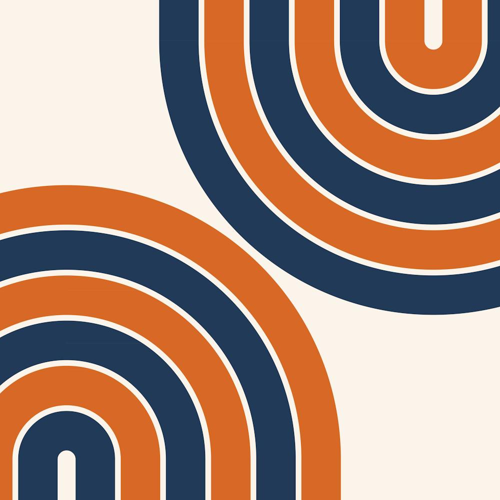 Midcentury Modern Geometric Rainbow Vii In Navy Blue And Orange 02