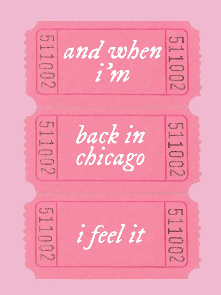 Chicago Ticket Print | Chicago | Lyrics Wall Art | Lyrics Prints | Chi Town Decor | And When I’m Back In Chicago I Feel It | Pink Wall Art | Girly Room Decor | Dorm Apartment Living Room Girl’s Room
