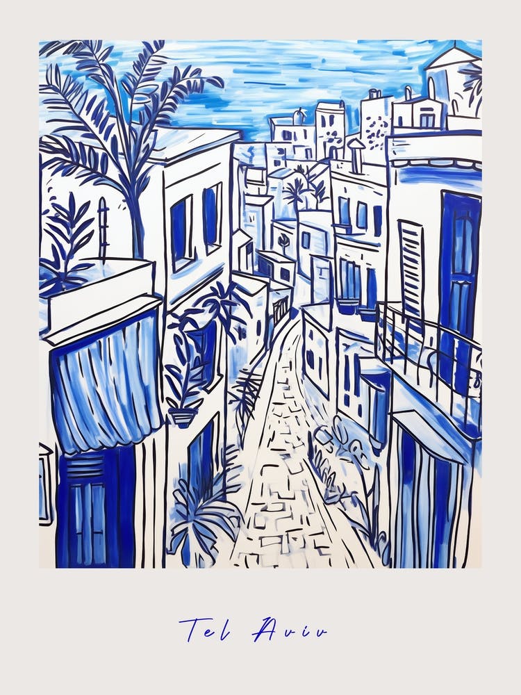 Tel Aviv Israel 2 Mediterranean Blue Drawing Poster