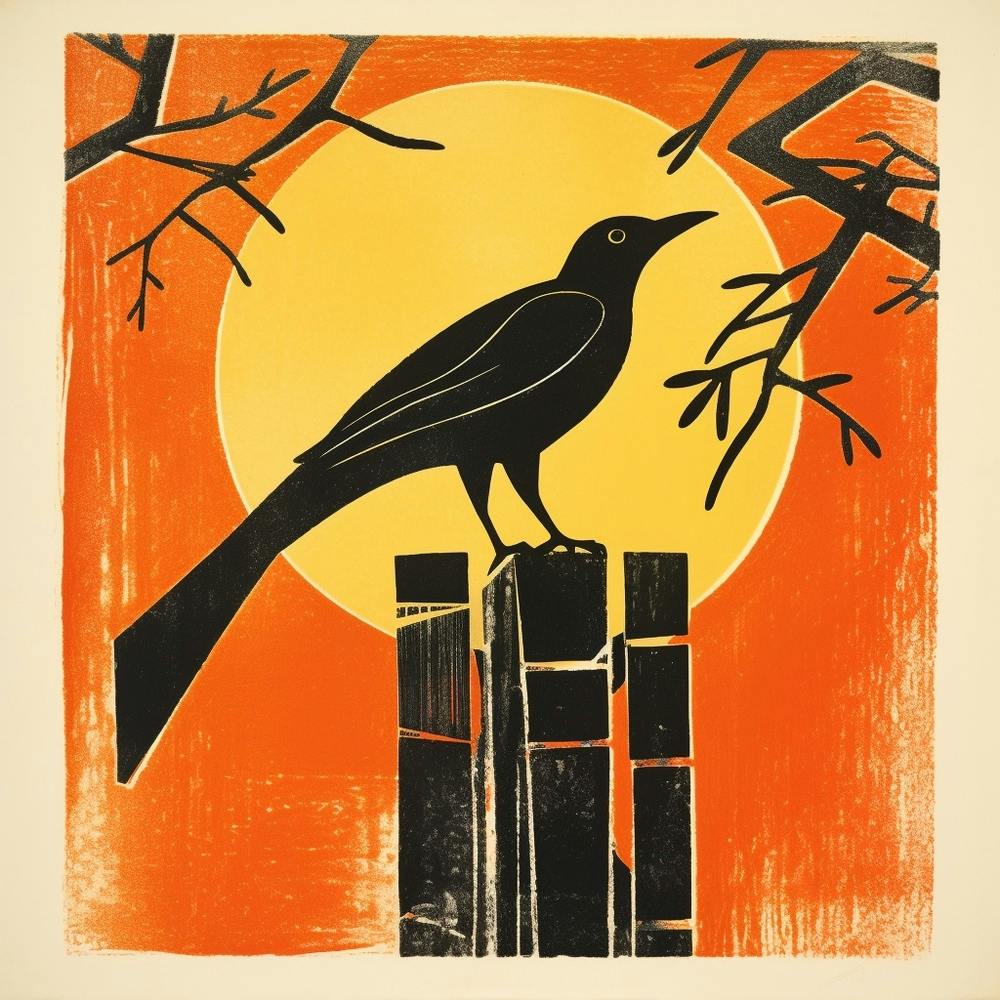 Retro Bird Lithograph Magpie 4