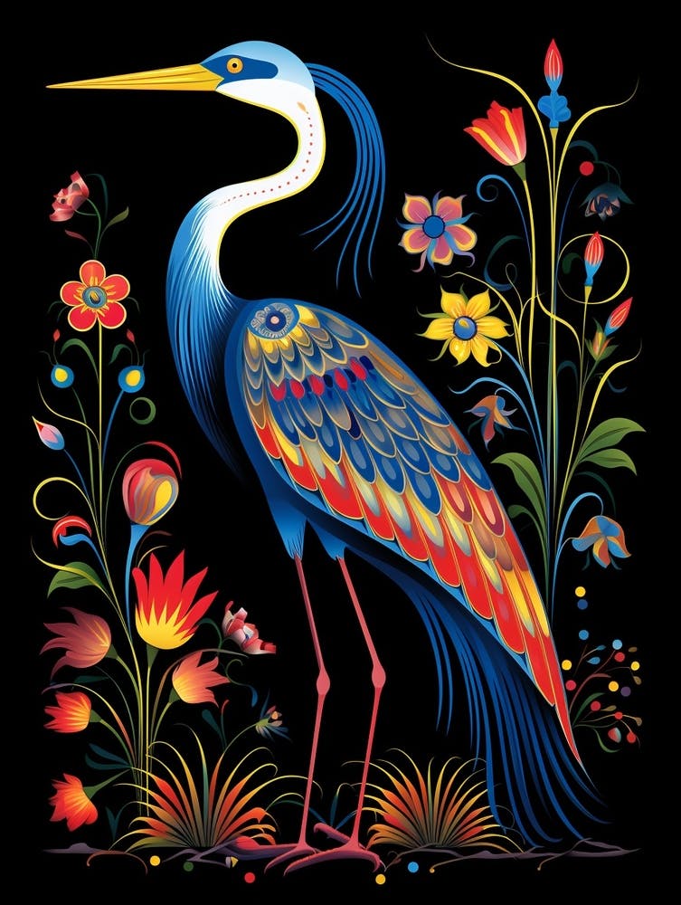 Folk Bird Illustration Great Blue Heron 6