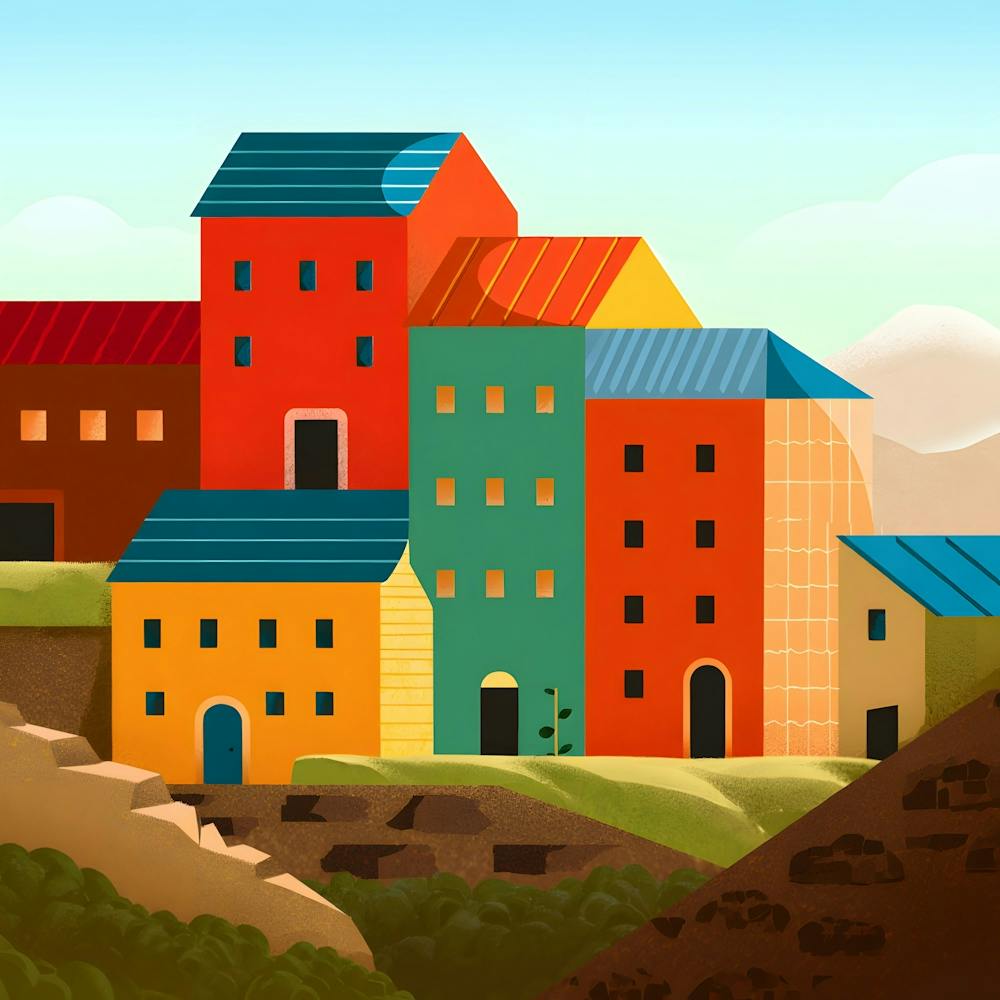 Hillside Haven – A Vibrant Village Scene