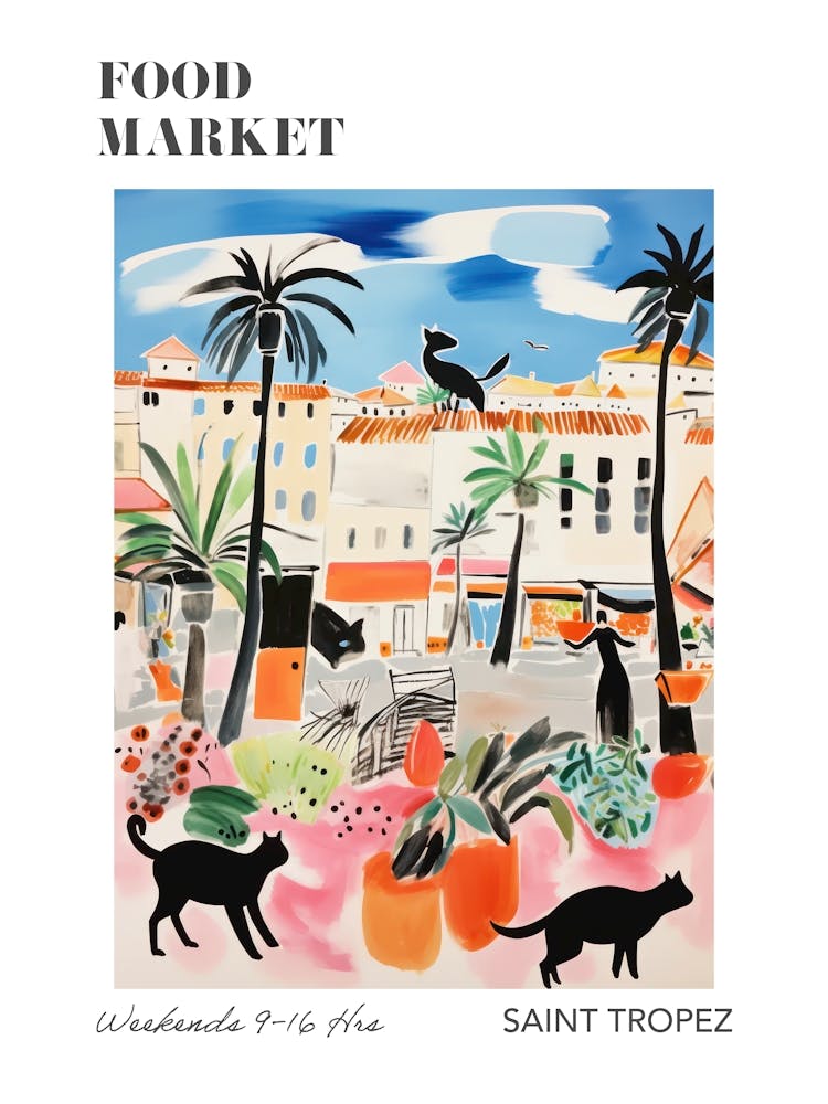 The Food Market In Saint Tropez 2 Illustration Poster