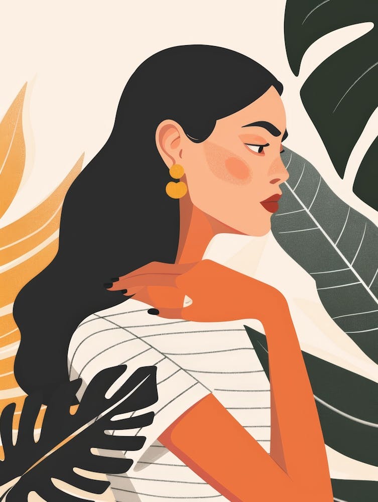 Woman With Tropical Leaves 1