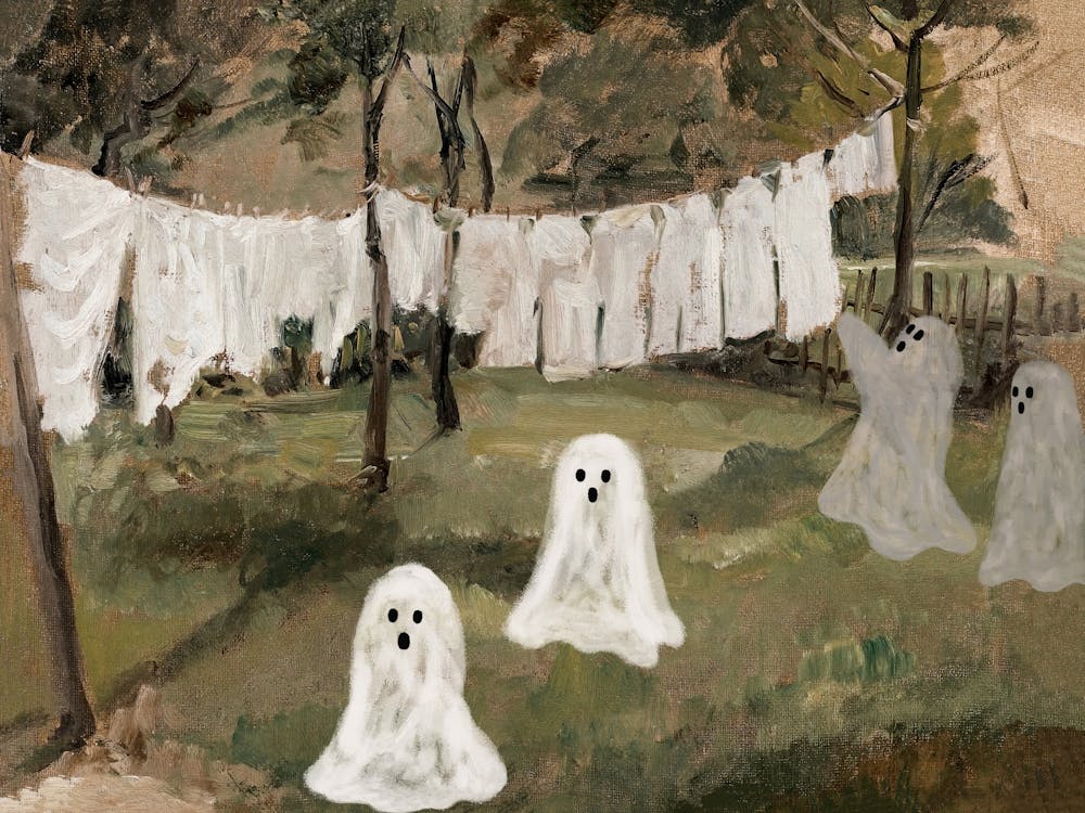 Ghosts Getting New Sheets From Clothesline, Funny Halloween