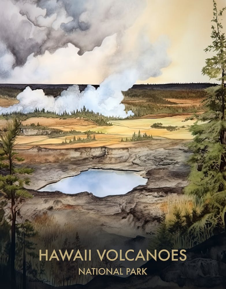 Hawaii Volcanoes Park Aquarelle 1