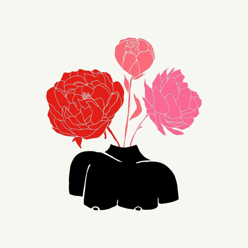 Vase Sculpture Woman Flower Head Peonies  Square