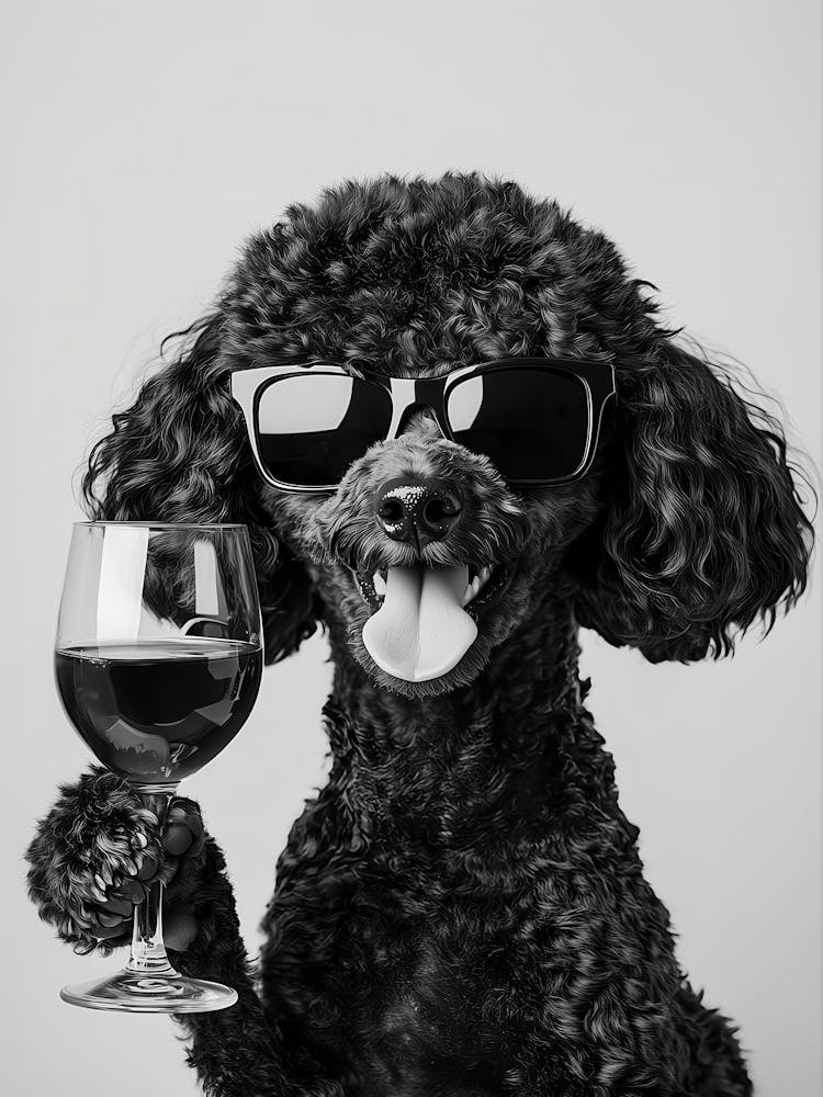 Black Poodle Drinking Wine Wall Art, Black And White Print, Poodle Bar Cart Print, Dog Gift, Funny Dog Poster, Bar Decor, Kitchen Decor