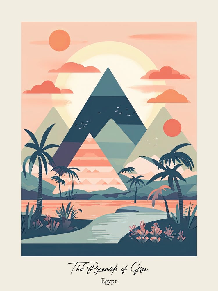 The Pyramids Of Giza   Egypt   Cute Botanical Illustration Travel 1 Poster