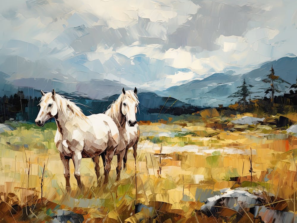 Horses Painting In Scottish Highlands, Scotland, Landscape 2