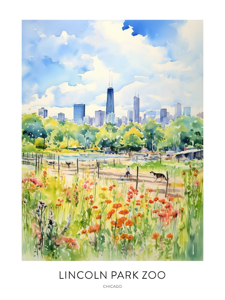 Lincoln Park Zoo 2 Chicago Watercolour Travel Poster