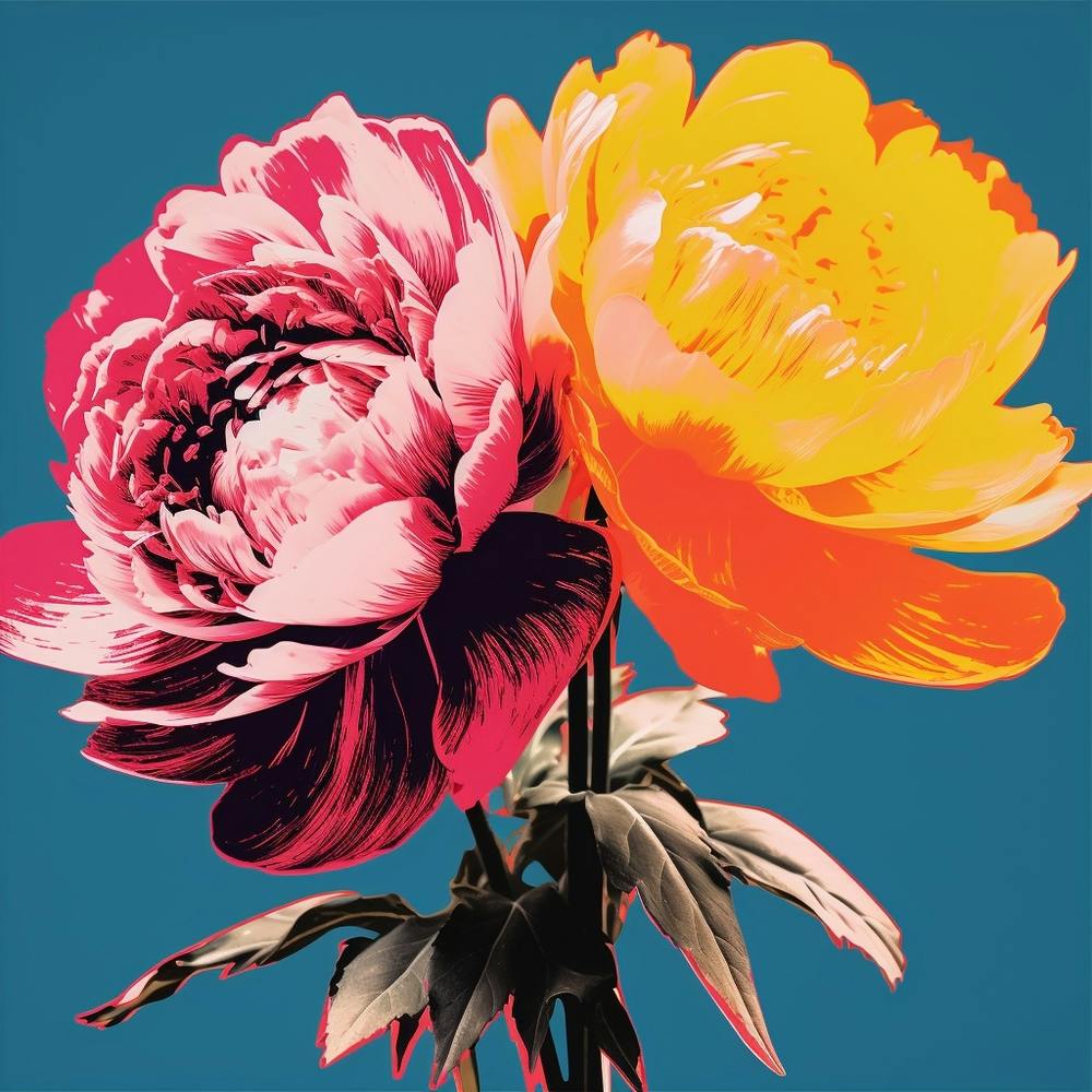 Andy Warhol Stil Pop Art Blumen Pfingstrose 2 Quadrat