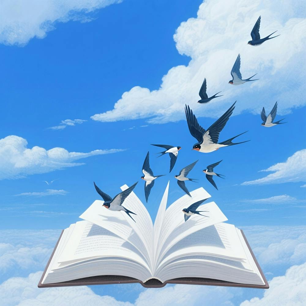 Book With Birds Flying In The Sky