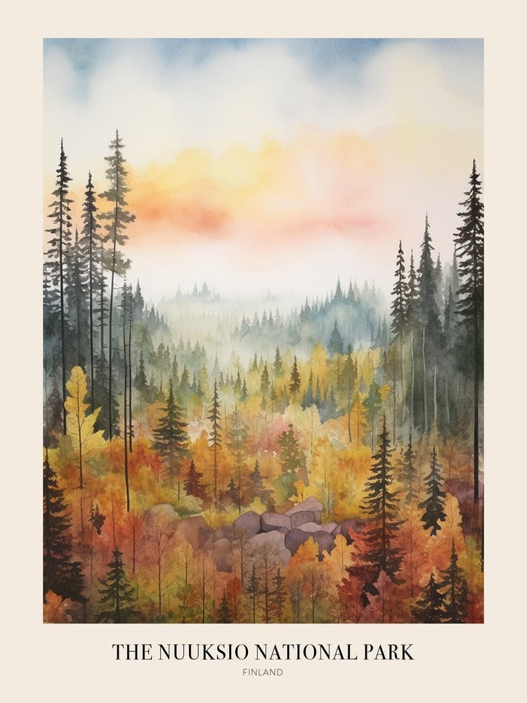 Herbstliche Waldlandschaft Der Nuuksio Nationalpark Finnland Poster