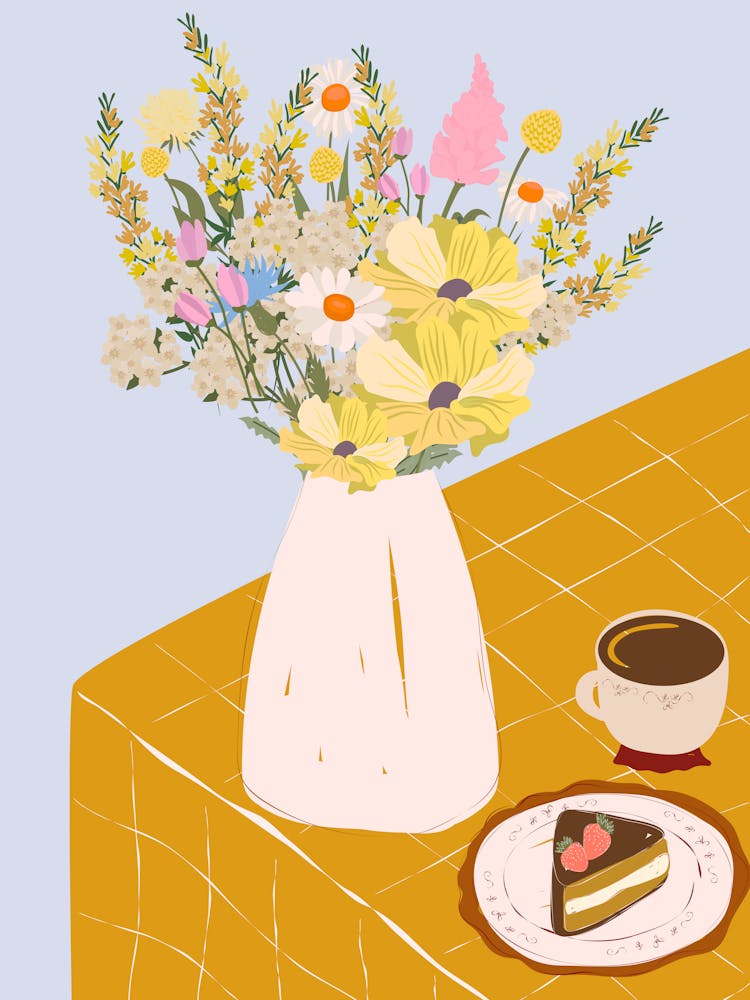 Flower Vase And Coffee Print