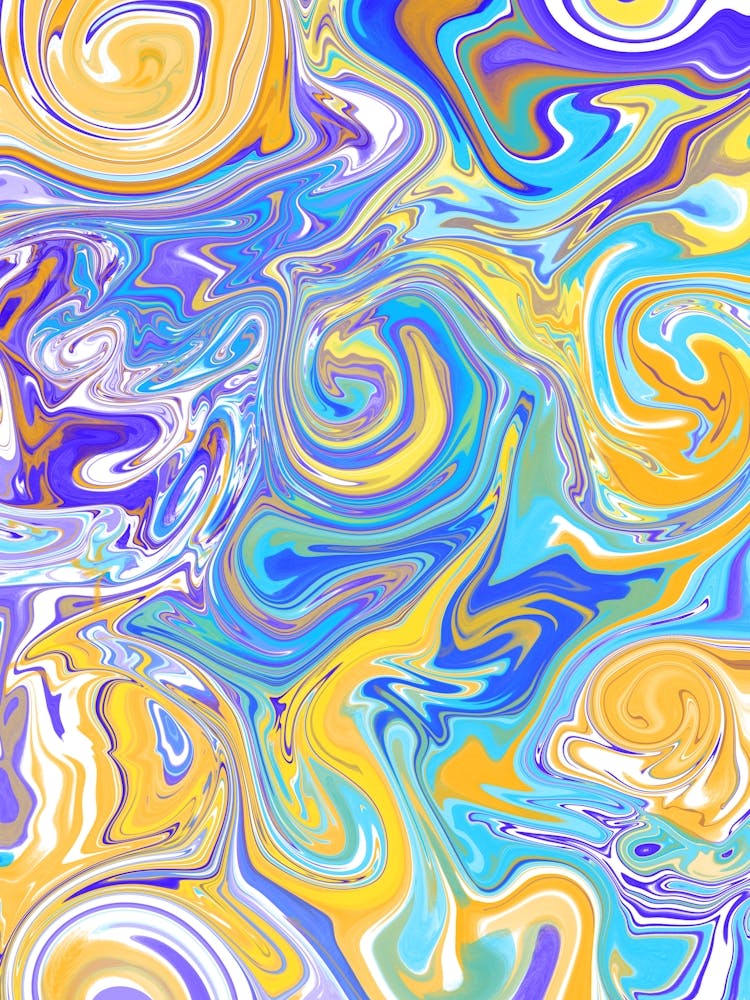 Blue and Yellow Swirly Fluid Art Abstract Poster