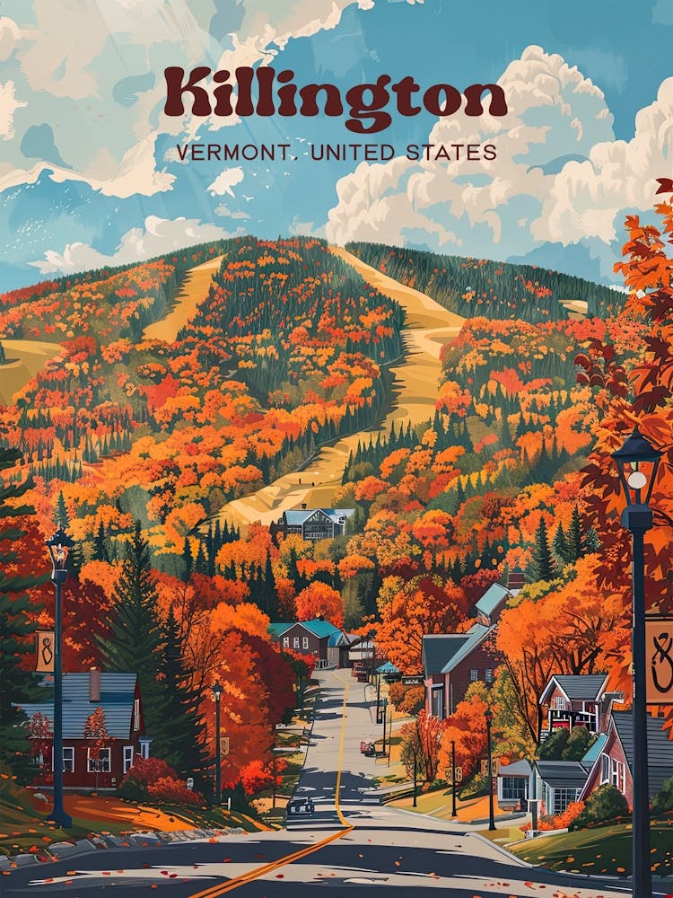 Killington Vermont Autumn Art Illustration