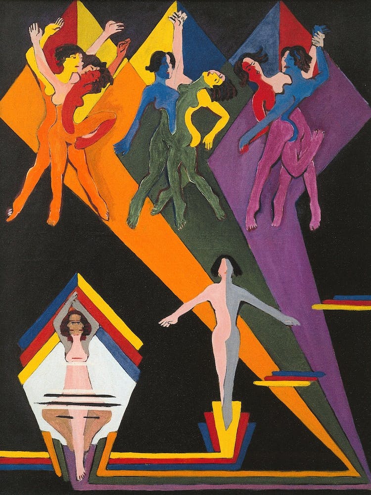 Dancing Girls In Colourful Rays, Ernst Ludwig Kirchner