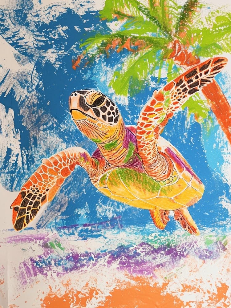 Sea Turtle Palm Tree Scribble 1
