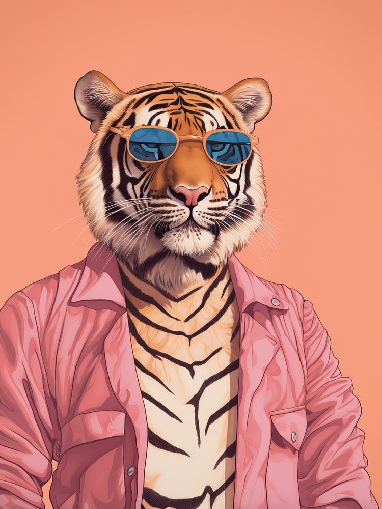 Tiger Illustrations Wearing A Beach Suit 3