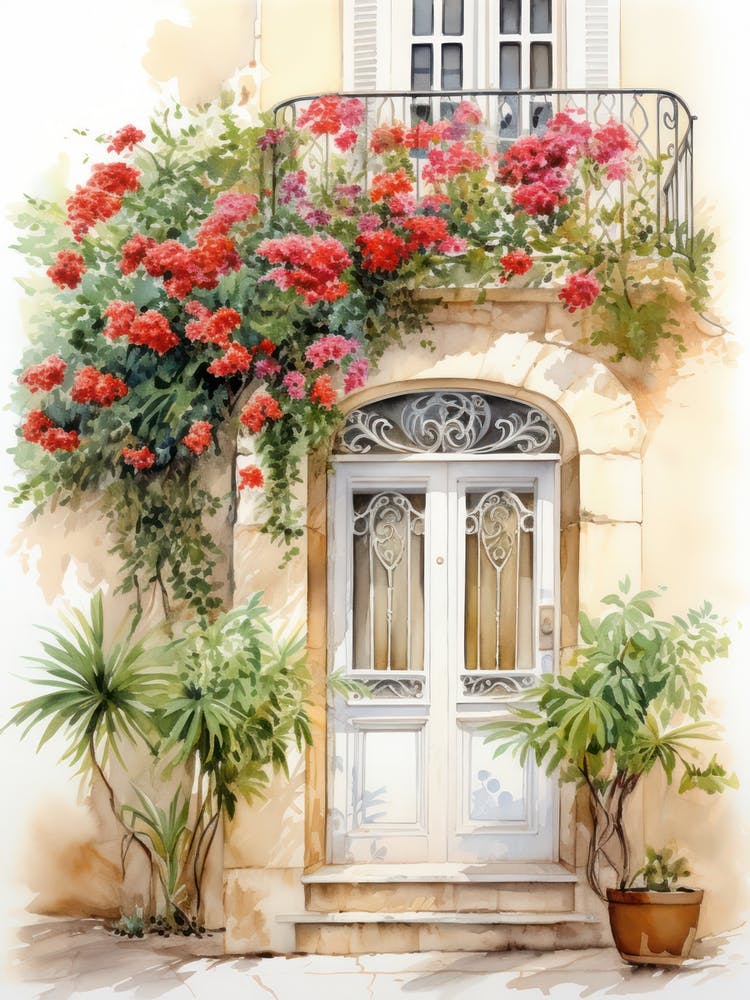 Haifa, Israel   Mediterranean Doors Watercolour Painting 1