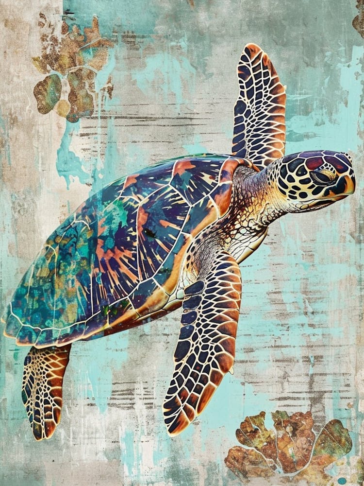 Floral Scrapbook Sea Turtle Colleage 2